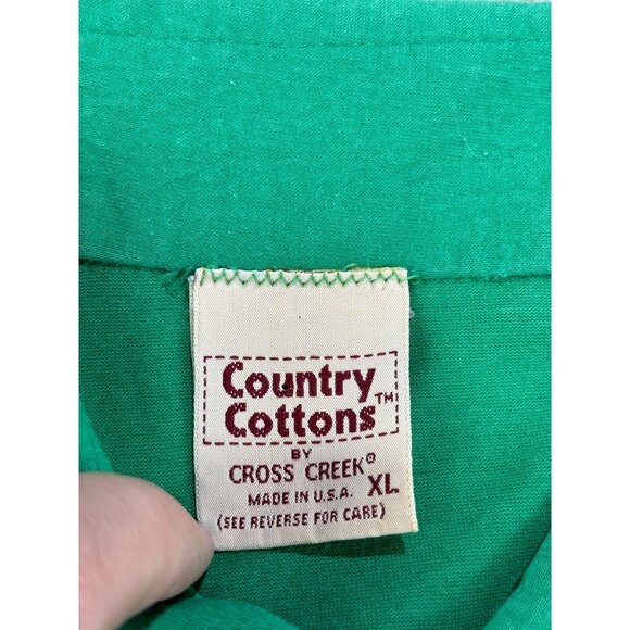 Vtg Country Cottons By Cross Creek Green Polo Shirt 100% Cotton Made In USA XL - Picture 2 of 10